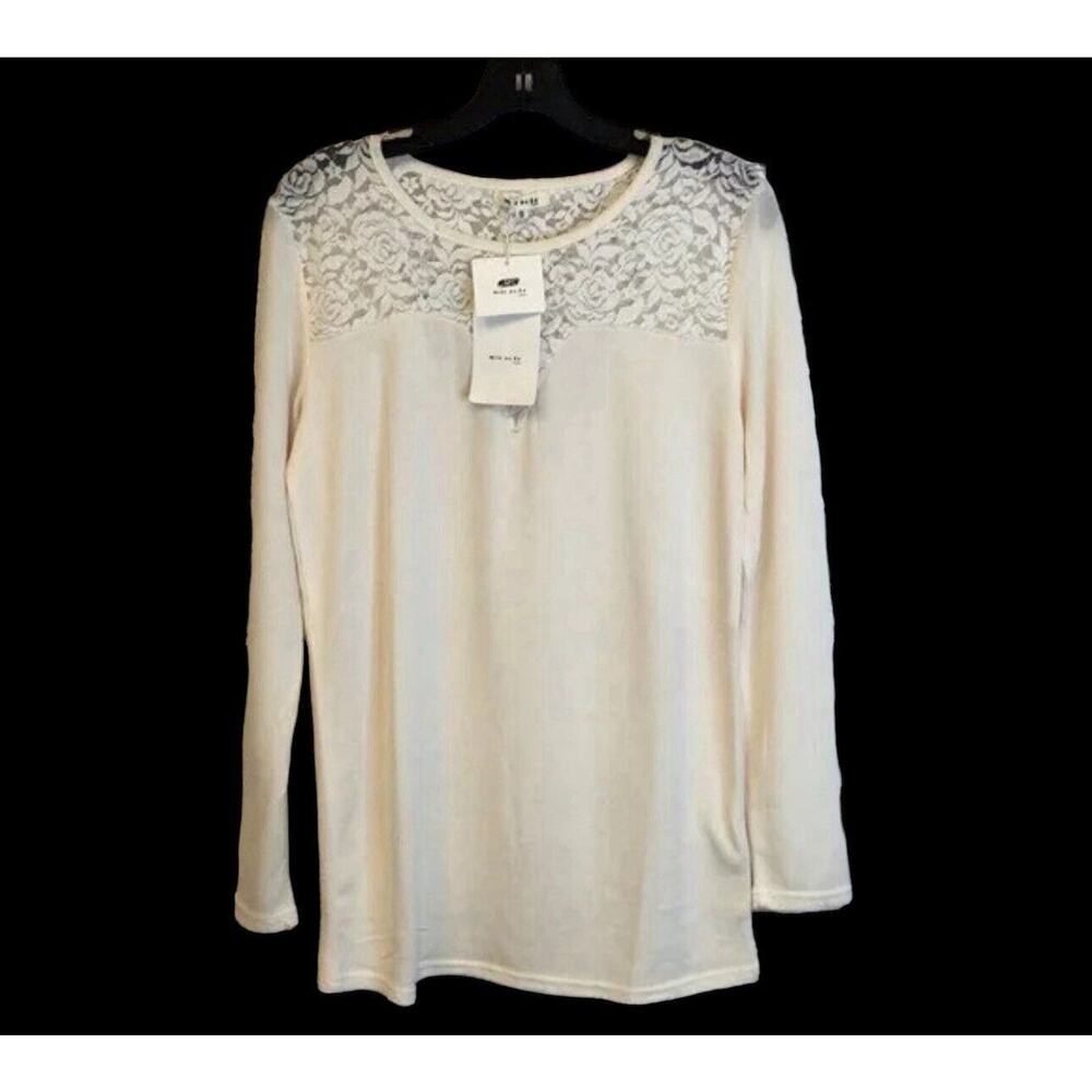 Miracle USA Ivory lace Shoulder soft light 5% cashmere tunic S Sweater Top NWT - Picture 1 of 7